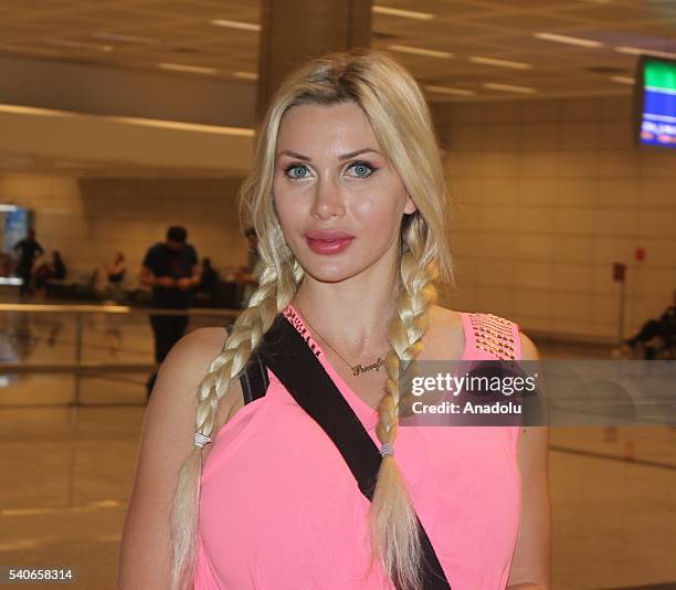 Swedish model Pixee Fox who has 17 surgeries and has six ribs removed to look like a cartoon character, poses at Ataturk International Airport during...