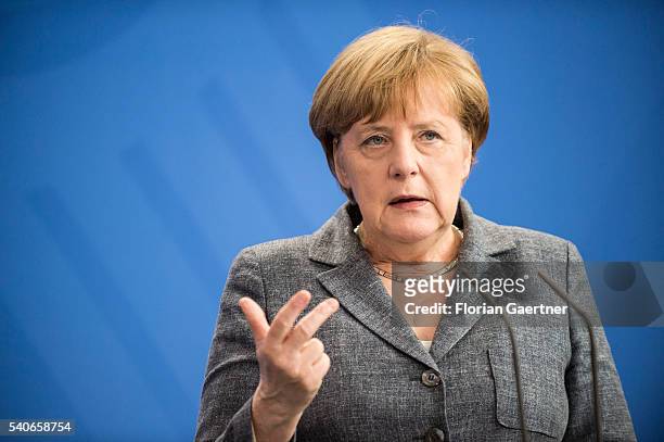 German Chancellor Angela Merkel attends a press conference with Robert Fico, Prime Minister of Slowakia, on June 16, 2016 in Berlin, Germany. Fico...