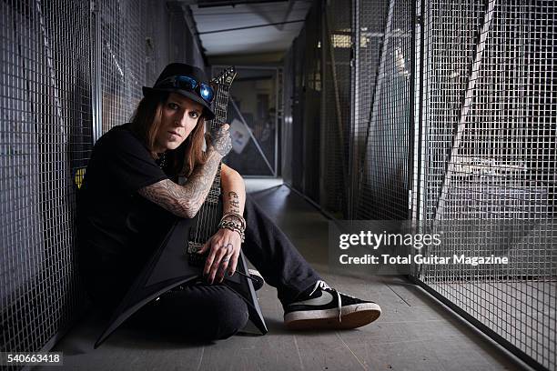 Portrait of Finnish musician Alexi Laiho, guitarist and vocalist with heavy metal group Children of Bodom photographed at The Grove Music Studios in...
