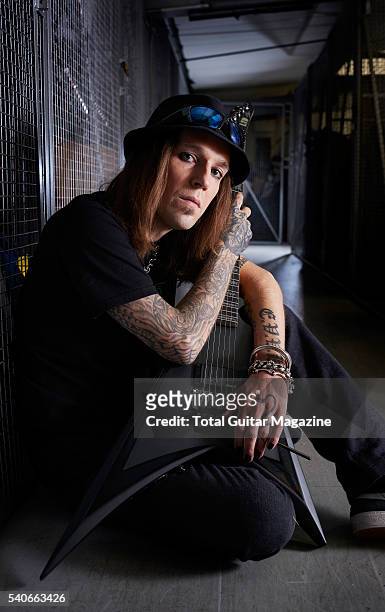 Portrait of Finnish musician Alexi Laiho, guitarist and vocalist with heavy metal group Children of Bodom photographed at The Grove Music Studios in...