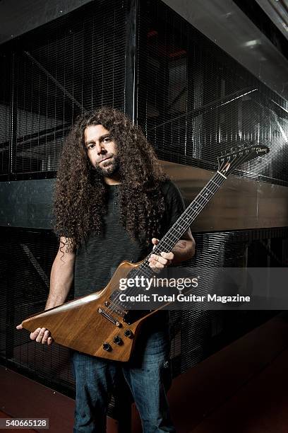 Portrait of American musician Claudio Sanchez, vocalist and guitarist with progressive rock group Coheed And Cambria, photographed at SW19 Studios in...