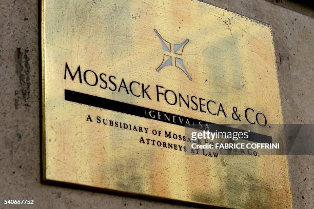 Plate of the Geneva office of the law firm Mossack Fonseca is seen on June 16, 2016 in Geneva. - An information technology worker at the Geneva...