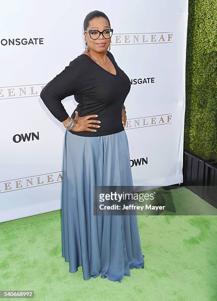 Actress Oprah Winfrey arrives at the premiere of OWN's 'Greenleaf' at The Lot on June 15, 2016 in West Hollywood, California.