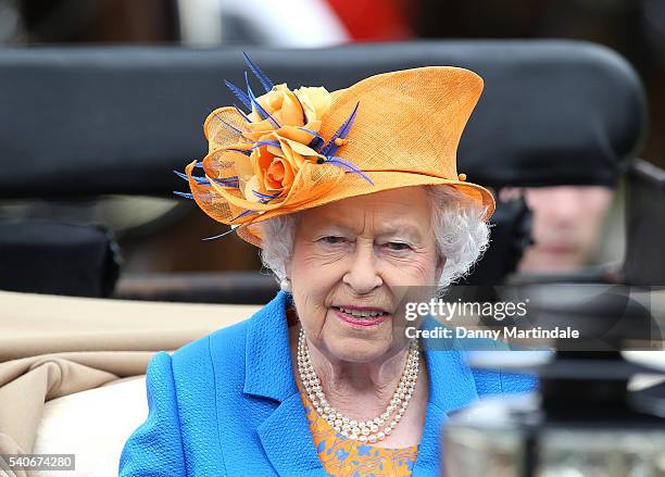 Queen Elizabeth II arrives for day 3 of Royal Ascot at Ascot Racecourse on June 16, 2016 in Ascot, England.