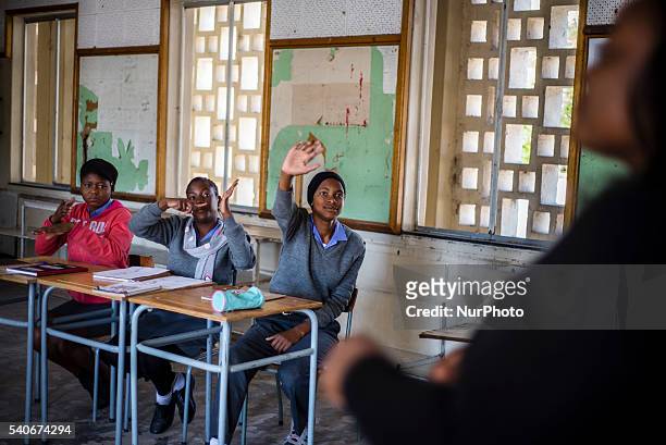 Deaf learners of the ninth grade have their Mathematic lesson at Eluwa Special School in Ongwediva, Namibia, Tuesday, June 14, 2016.