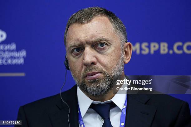 Oleg Deripaska, billionaire and president of United Co. Rusal, looks on during a panel session on the opening day of the St. Petersburg International...