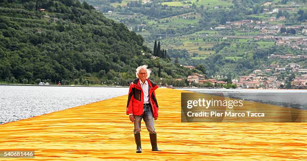 Artist Christo Vladimirov Javacheff attends the presentation of his installation the 'The Floating Piers' on June 16, 2016 in Sulzano, Italy.