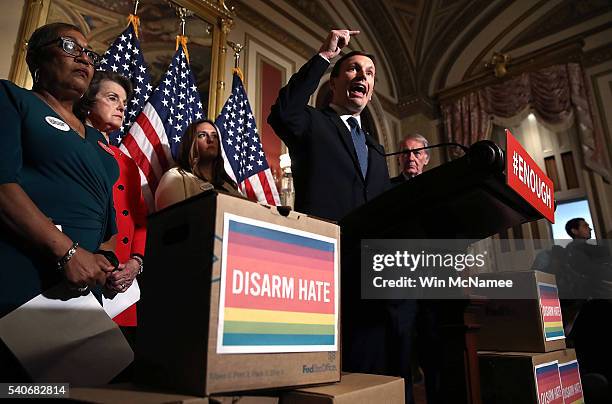 Sen. Chris Murphy speaks during a press conference held by Democratic senators calling for action on gun violence June 16, 2016 at the U.S. Capitol...