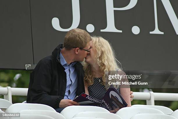 Couple kiss during the NatWest T20 Blast match between Middlesex and Sussex at Lords Cricket Ground on June 16, 2016 in London, United Kingdom.