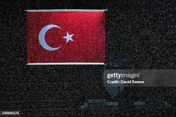 Turkish flag on display during a training session ahead of the UEFA Euro 2016 Group D match between Spain and Turkey at Allianz Riviera Stadium on...