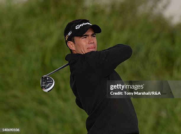 Ivan Cantero of Spain plays his first shot on the 18th tee during The Amateur Championship 2016 - Day Four at Royal Porthcawl Golf Club on June 16,...