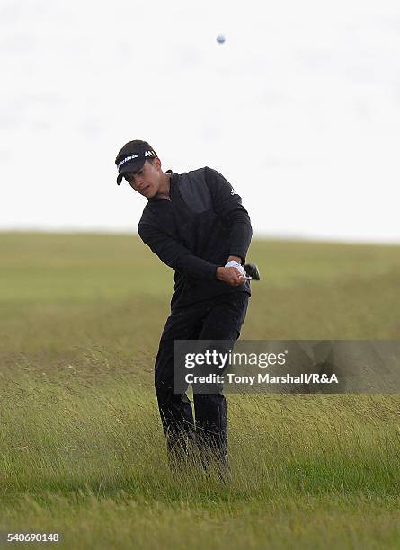 Ivan Cantero of Spain chips onto the 17th green during The Amateur Championship 2016 - Day Four at Royal Porthcawl Golf Club on June 16, 2016 in...