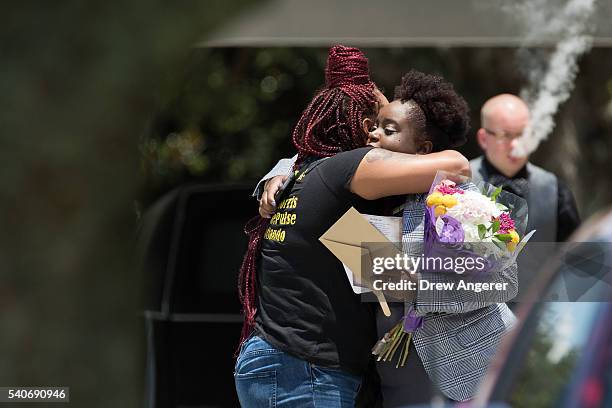 Mourners arrive for the viewing and funeral service Kimberly Morris, June 16, 2016 in Kissimmee, Florida. Morris, who worked as a bouncer at the...