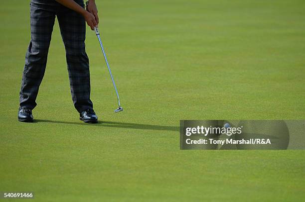 Nicolas Mahuet of France putts during The Amateur Championship 2016 - Day Four at Royal Porthcawl Golf Club on June 16, 2016 in Bridgend, Wales.