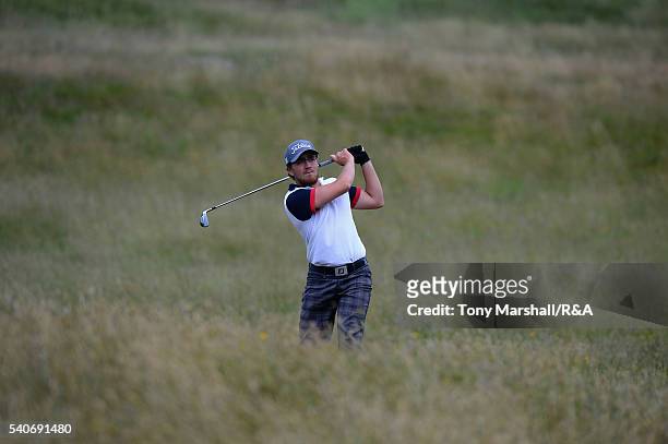 Nicolas Mahuet of France plays out of the rough on the 15th fairway during The Amateur Championship 2016 - Day Four at Royal Porthcawl Golf Club on...