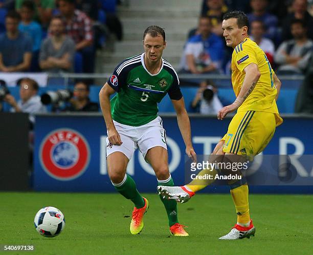 Fedetskiy of Ukraine in action against Evans of Republic of Ireland during the UEFA EURO 2016 Group E match between Ukraine and Republic of Ireland...
