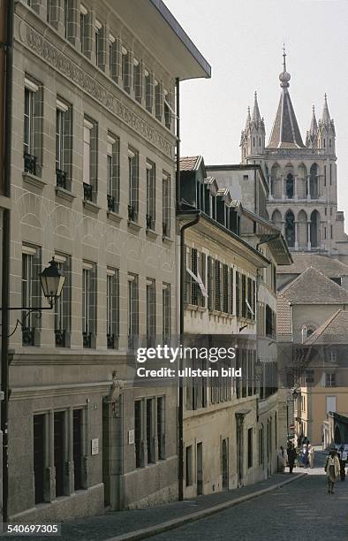In der Altstadt von Lausanne: Blick zur Kathedrale Notre Dame. .