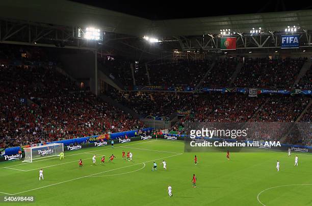 General view of the match during the UEFA EURO 2016 Group F match between Portugal and Iceland at Stade Geoffroy-Guichard on June 14, 2016 in...