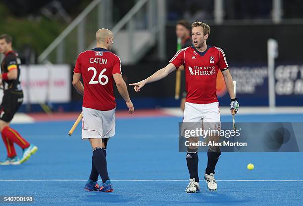 Barry Middleton of Great Britain celebrates scoring their first goal during the FIH Mens Hero Hockey Champions Trophy match between Great Britain and...