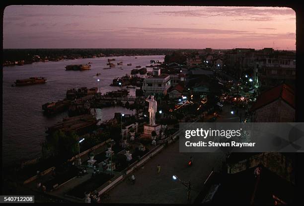 An overview of Can Tho, Vietnam shows a statue along the Mekong river of the former Vietnamese president and Communist revolutionary Ho Chi Minh. |...