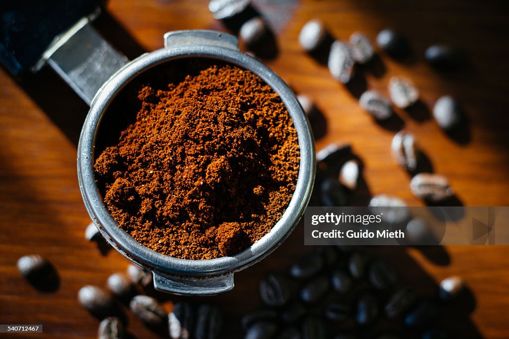 Coffee meal in  a coffee maker mount.