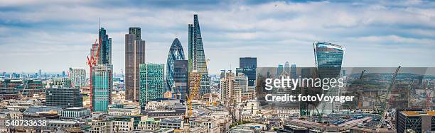 city of london skyscrapers gherkin cheesegrator walkie talkie towers panorama - gherkin shard london stock pictures, royalty-free photos & images
