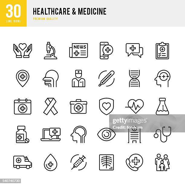 stockillustraties, clipart, cartoons en iconen met healthcare & medicine - thin line icon set - first aid kit