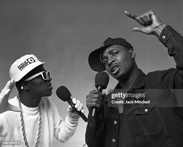 Chuck D, Flavor Flav and Terminator X, members of the hip hop group Public Enemy, photographed on May 1, 1987.