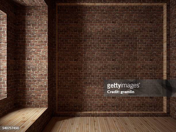 empty room, 3d render - brick wall stock pictures, royalty-free photos & images