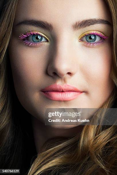 close up of teenage girl with colorful make up. - maquillaje para ojos fotografías e imágenes de stock