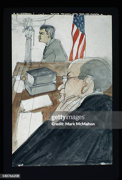 Julian Bond on Witness Stand Before Judge Julius Hoffman by Franklin McMahon
