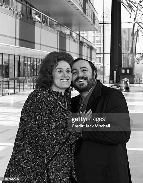 Opera stars Luciano Pavarotti and Joan Sutherland photographed at Lincoln Center in January 1979.