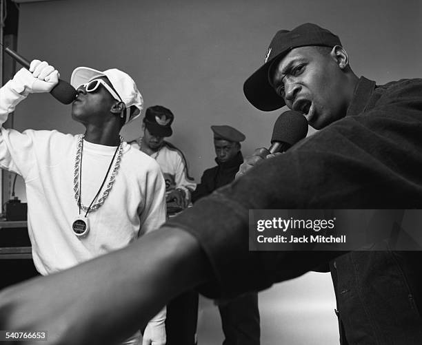 Chuck D, Flavor Flav and Terminator X, members of the hip hop group Public Enemy, photographed on May 1, 1987.