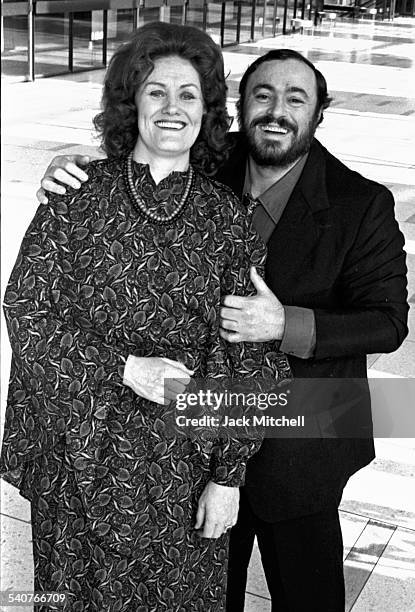 Opera stars Luciano Pavarotti and Joan Sutherland photographed at Lincoln Center in January 1979.