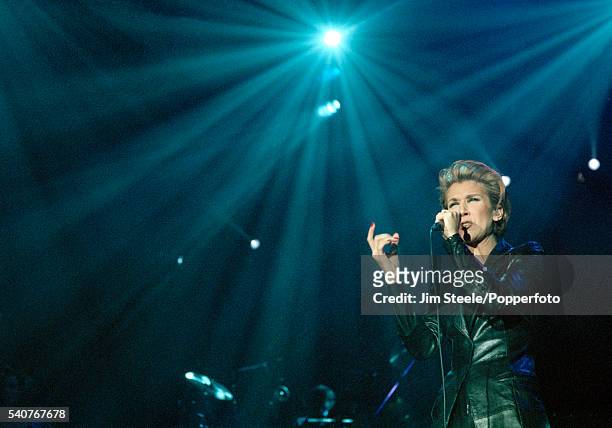 Celine Dion performing on stage at Wembley Arena in London on the 1st November, 1995.