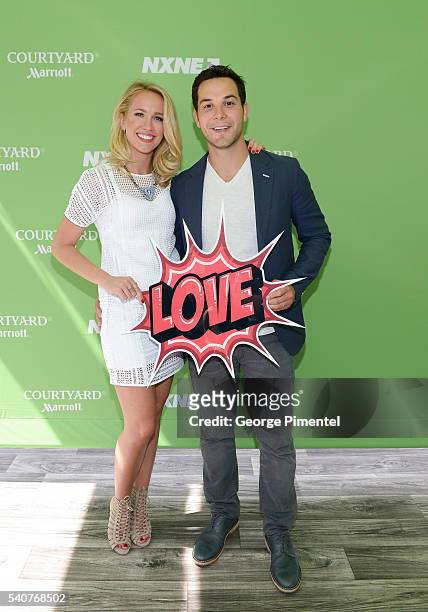 Actors Anna Camp and Skylar Astin judge "Pitch Perfect-esque" competition in Toronto for the NXNE festival at Yonge Dundas Square on June 16, 2016 in...