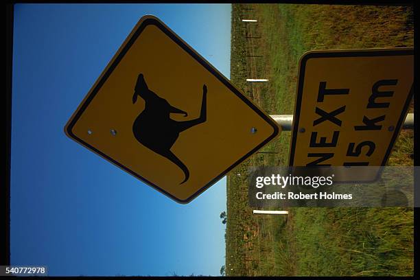 kangaroo crossing sign - animal crossing sign stockfoto's en -beelden