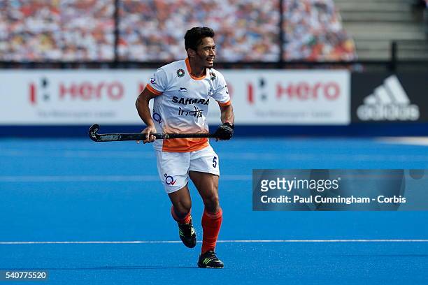 Kothajit Khadangbam of India during the FIH Mens Hero Hockey Champions Trophy match between India and Australia at Queen Elizabeth Olympic Park on...