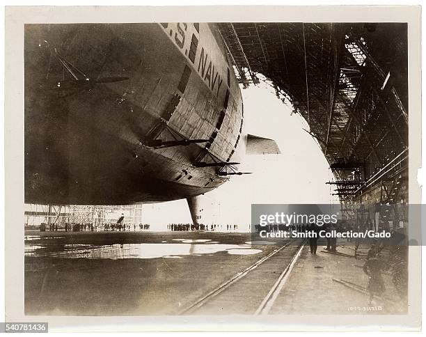 Photograph of the USS Akron in the Goodyear-Zeppelin Dock, 1933. Image courtesy National Archives. .