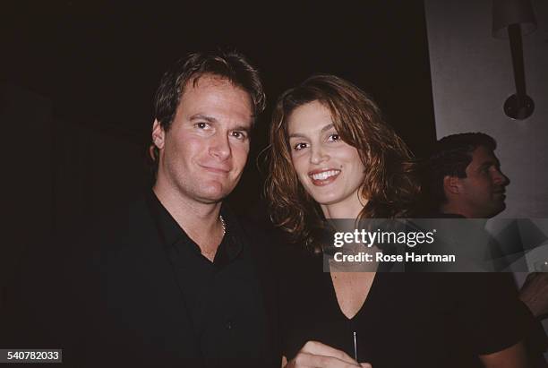 American fashion model Cindy Crawford with her husband, businessman Rande Gerber, during the Bar Exam at the Monkey Bar, New York City, 1998.