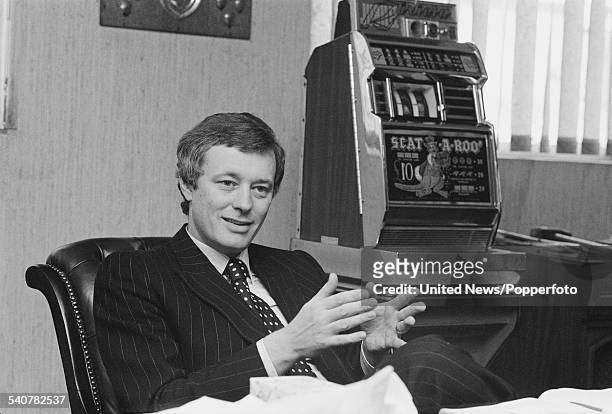English snooker promoter and manager, Barry Hearn pictured in his office in London on 5th April 1982.