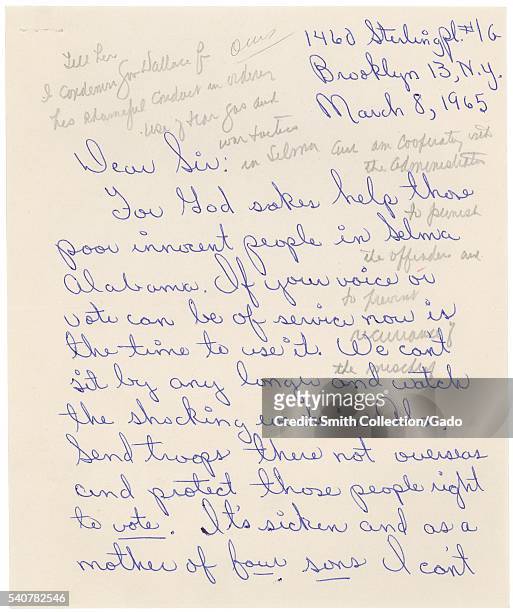 United States citizen Mrs E Jackson wrote to the House Judiciary Committee the day after Bloody Sunday in Selma, Alabama, 1964. She was reacting to...