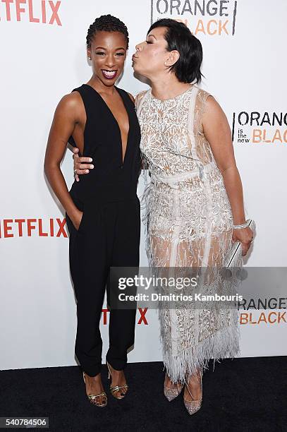 Samira Wiley and Selenis Leyva attend "Orange Is The New Black" premiere at SVA Theater on June 16, 2016 in New York City.