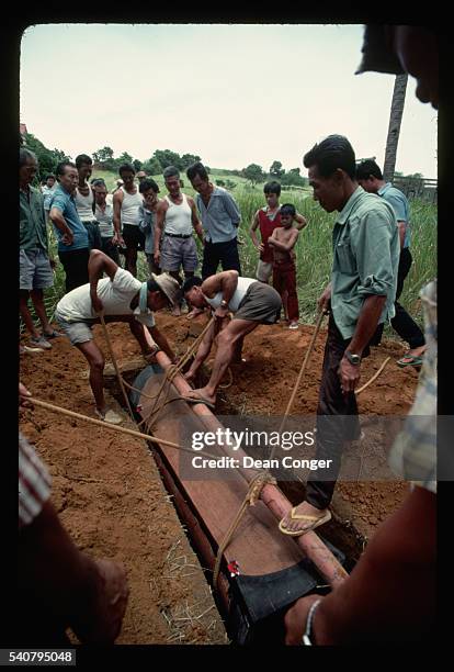 Relatives Lowering Coffin into Grave