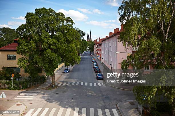 high angle view of quiet street - uppsala stock pictures, royalty-free photos & images