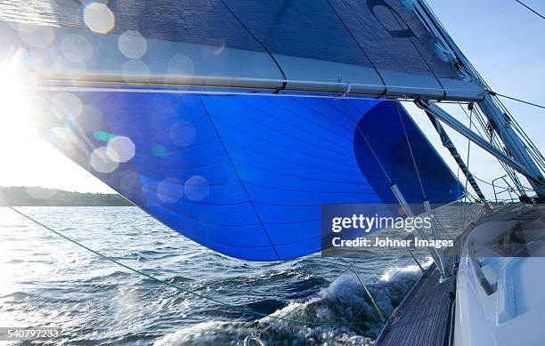 close-up of sailing boat - spinnaker stockfoto's en -beelden