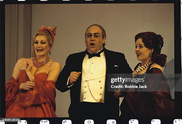 leah-marian jones, bruno pratico and jenny grahn in la cenerentola - opera london stock pictures, royalty-free photos & images