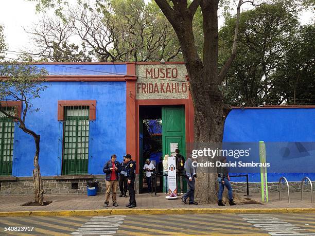 The entrance of the Casa Azul , the birth and death place of the painter Frida Kahlo; now a museum. Coyoacan, Mexico City, Mexico.