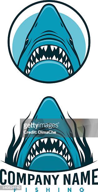 angry shark emblems - animal teeth stock illustrations