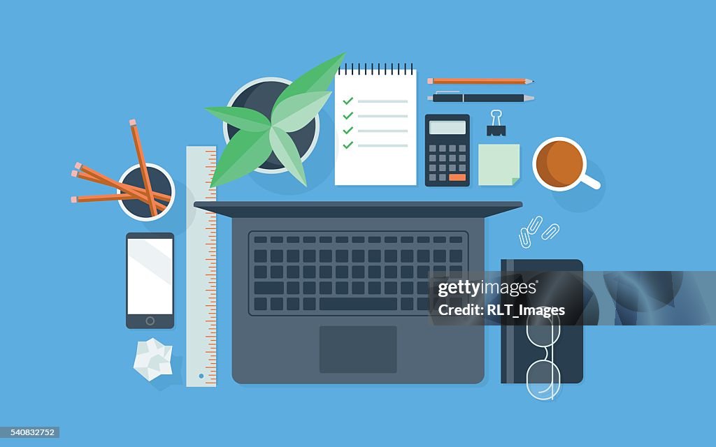 Flache illustration eines ordentlich organisiert Arbeitsbereich